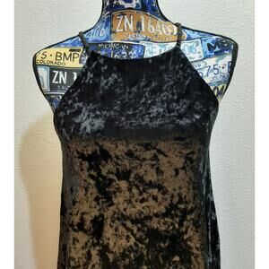Black Crushed Velvet Halter Mini Midi Dress l Size: XS